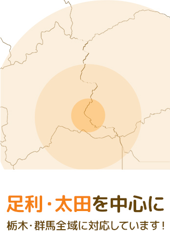 足利・太田を中心に栃木・群馬全域に対応しています！